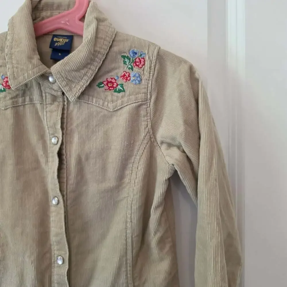 Vintage OshKosh B’Gosh Girls 5 Corduroy Dress Floral Embroidered Western Y2K